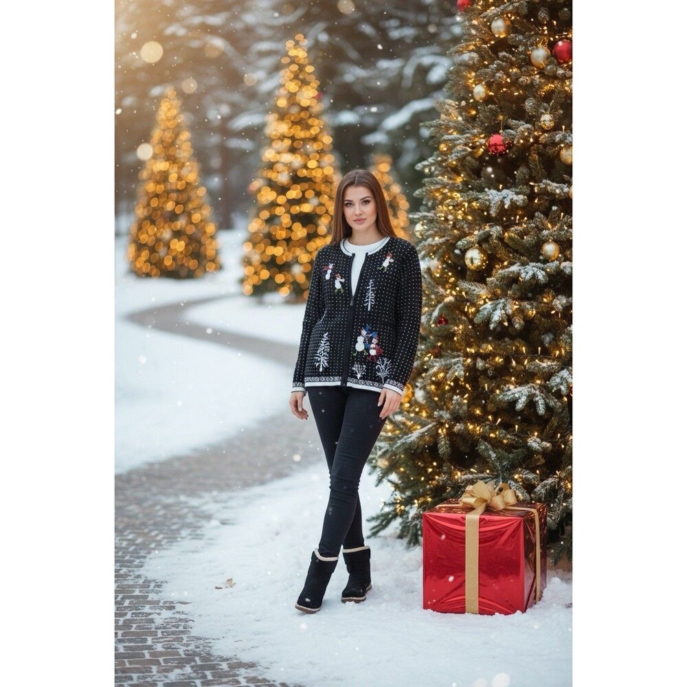 Charter Club Black Cardigan Full Zip Ugly Christmas Woman’s Sweater Large